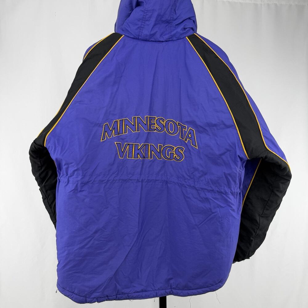 Vintage Minnesota Vikings Hooded Puffer Jacket NFL Logo Athletic Game Day XL 90s